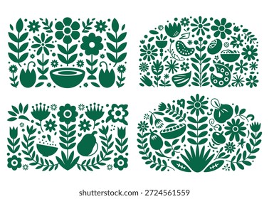 Padrões florais e botânicos intrincados em um design verde repetitivo