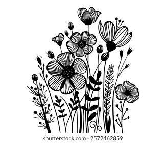 Intricate Floral Composition with Elegant Leaves for a Sophisticated and Natural Decor Theme Vector illustration