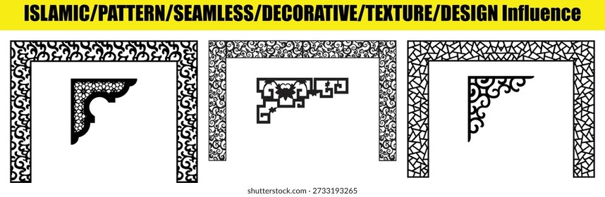 Patrón de recorte floral intrincado, negro sobre blanco, para un diseño moderno del divisor de la habitación.