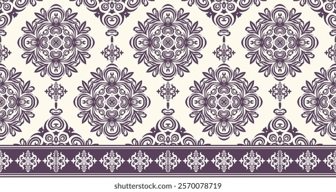 Intricate floral damask pattern with a repeating motif. The design is perfect for creating a luxurious and sophisticated look.