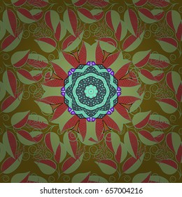 Intricate floral design element for wallpaper, gift paper, fabric print, furniture. Colorful colored tile mandala on a background. Unusual vector ornament decoration. Boho abstract seamless pattern.