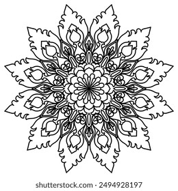 Intricate Floral Mandala captivating design of delicate lines and symmetrical patterns, perfect for coloring, meditation, and creative exploration.