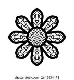 Design de Mandala Floral intrincado em Preto e Branco - Vetor de Arte de Linha Decorativa