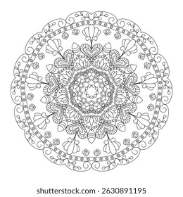 An intricate floral mandala design expressing the balance of art and mind through beautifully interconnected lines.