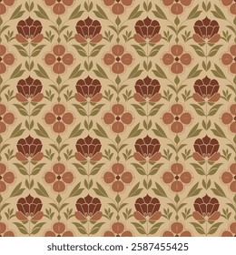 Intricate Floral Ornament Seamless Pattern in Warm Earthy Shades