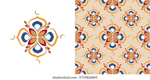 Design de padrão floral intrincado com cores vibrantes e curvas elegantes em um layout perfeito