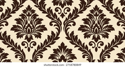 Patrón floral intrincado en un fondo beige con diseños marrones oscuros