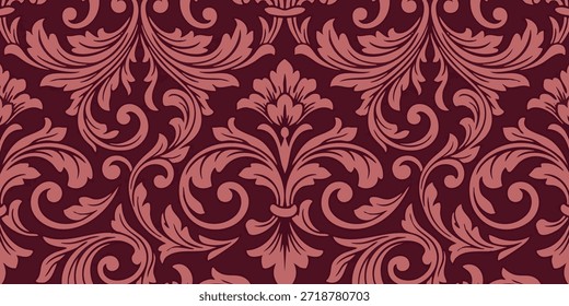 Intricate floral pattern on a dark red background with elegant illustrations