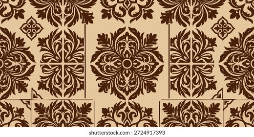 Verwickelte Blumenmuster in Braun und Beige schaffen ein nahtloses Design für Tapeten