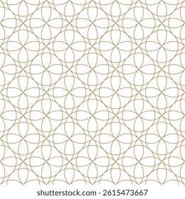 Intricate floral-inspired pattern with overlapping curved lines forming stylized blossoms in a subtle gold tone on a white backdrop.