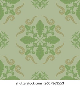 Intricate Flourish Gold and Green Florals Blooming with Leaves and Wines Abstract Medieval Scroll Ornament Pattern Deluxe Delicate Repeat Seamless Design for Background Wallpaper Tiles Ceramics Fabric