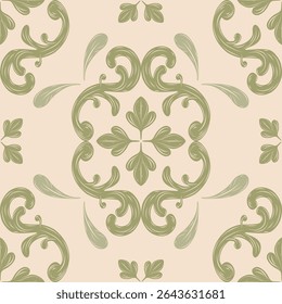 Intricate Flourish Luxury Tiles Floor Decoration Seamless Pattern. Repeat Glamorous Classic Medieval Victorian Baroque For Royal Rich Opulence Style Mosaic Hand Drawn Embroidery Florals Botany Jade