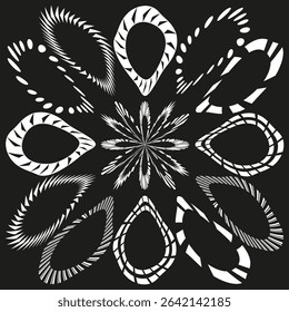 Intricate flower icon. Symmetric floral pattern. Vector abstract blossom. Dark ornamental motif.