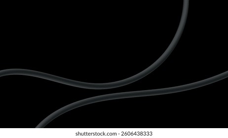 Intricate, flowing black lines create a dynamic abstract design against a solid black backdrop.