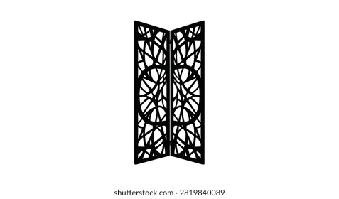 Intricate folding screen silhouette against a white background