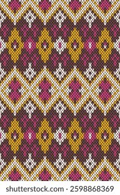 Intricate Folk Art Knitting Pattern in Earthy Tones for Textile and Decor