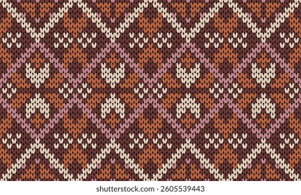 Intricate Folk Art Knitting Pattern in Earthy Tones for Textile and Decor