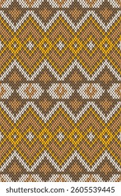 Intricate Folk Art Knitting Pattern in Earthy Tones for Textile and Decor