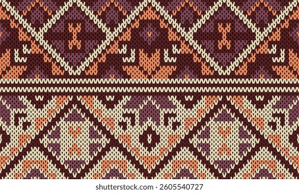 Intricate Folk Art Knitting Pattern in Earthy Tones for Textile and Decor