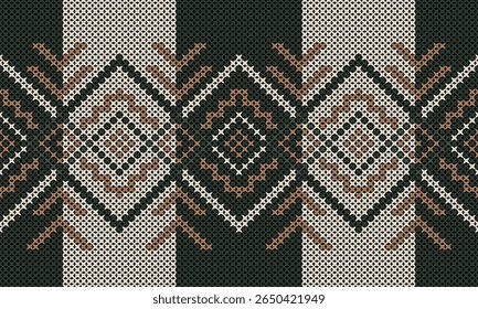 Intricate Folk Art Knitting Pattern in Earthy Tones for Textile and Decor