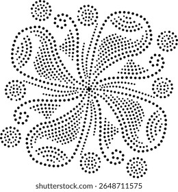 Intricate Four Leaf Clover Themed Abstract Vector Showing curved Dotted lines, Triangles and Circles. Modern Western Wavy Abstract Design Pattern. Asian Bohemian Curved Design Illustration. Embroidery