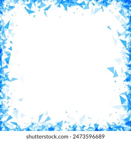 An intricate frame of sharp blue and white triangles, creating a vibrant border around a clean white center, perfect for modern designs.