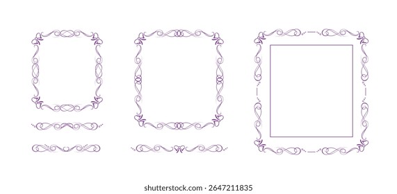Intricate frames and matching text delimiters with bow ribbons. Elegant fully editable vignettes