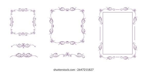 Quadros intrincados e vinhetas correspondentes com fitas bordas. Designs editáveis elegantes