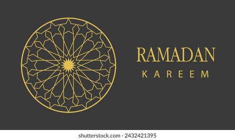 Intricate geometric design, vector illustration in gold on black, for Ramadan Kareem, suitable for elegant backgrounds.