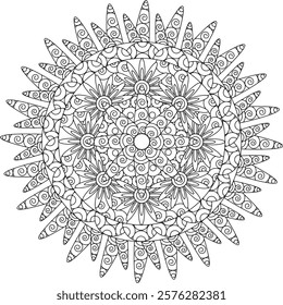 Intricate Geometric Detailed Mandala Pattern Floral Leaf Adult Coloring Page  Line Art 