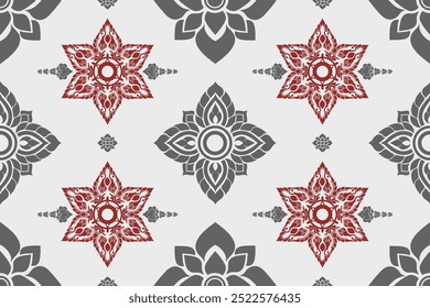Intricate geometric floral pattern in red and gray