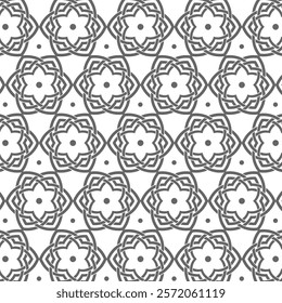 Intricate geometric floral pattern, symmetrical design, suitable for wallpaper, textile, or decoration.