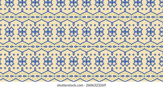 Intricate Geometric and Floral Seamless Pattern - Blue and Beige