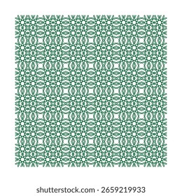 Intricate Geometric Green Pattern, Repeating Star and Diamond Design