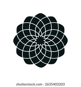 Intricate geometric Japanese-style flower symbol, ideal for logos, cultural art, patterns, tattoos, or textile print designs.