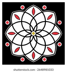 Simetria circular intrincada desenho de Mandala geométrica e padrões coloridos entrelaçados
