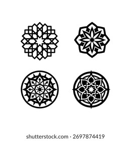 Padrões intrincados de mandala geométrica, desenhos árabes, conjunto vetorial