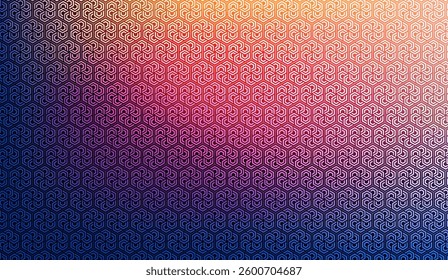 Intricate Geometric Mosaic with Harmonious Gradient: A Captivating Backdrop of Interwoven Hexagonal Motifs and a Seamless Transition of Warm and Cool Hues for Versatile Design Applications