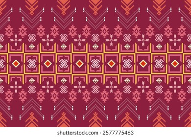 Intricate geometric and ornamental design with a rich color palette. This seamless pattern features detailed motifs and a sophisticated feel.