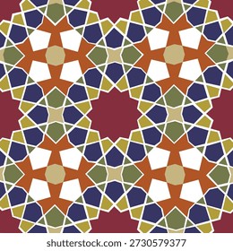 Intricate geometric pattern featuring star shapes and vibrant colors