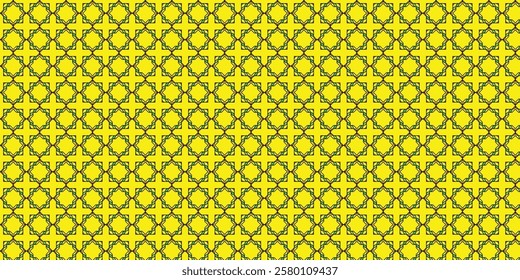 Intricate geometric pattern featuring vibrant yellow hues and repetitive symmetrical designs, creating a bold abstract aesthetic.