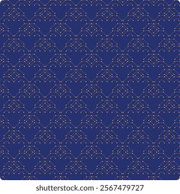 Intricate Geometric Pattern with Golden Dots on Blue Background