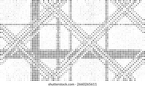 Padrão geométrico intrincado com repetição de formas de diamante e linhas de interseção em um design monocromático em pixels