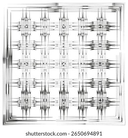 Intricate geometric pattern. Symmetrical line art. White background. Vector illustration.