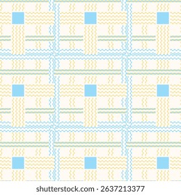 Intricate Geometric Pattern with Wavy Yellow and Straight Blue Lines