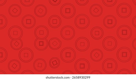 Intricate geometric patterns adorned with abstract shapes on a vibrant red background