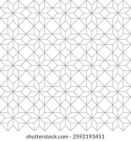 Intricate geometric stars and diamonds form a seamless, repeating pattern. Delicate gray lines create a sophisticated and modern design on a white background.