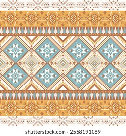 Intricate Geometric Textile with Southwestern Diamond Motifs and Earth-Tone Patterns