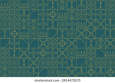 Intricate geometric tile pattern with yellow-glowing symbols on dark blue background tiles