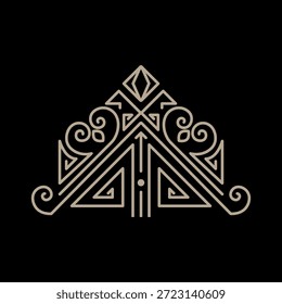 Intricate Geometric Triangle Ornament With Scrollwork On Black Background